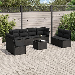 Maison Chic Salon de jardin 9 pcs avec coussins | Ensemble de Table et chaises | Mobilier d'Extérieur noir résine tressée -GKD46776