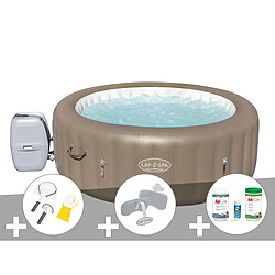 Kit spa gonflable Bestway Lay-Z-Spa Palm Springs rond Airjet 4/6 places + Kit traitement brome + 2 appuie-têtes + Kit de nettoyage