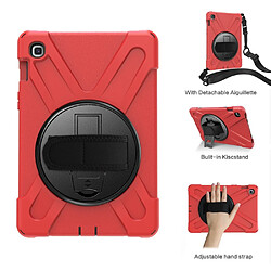 Coque en TPU + Silicone Combo pivotant à 360 degrés en forme de X rouge avec béquille et sangle pour votre Samsung Galaxy Tab S5e SM-T720