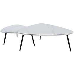 Pegane Table basse gigogne en céramique blanche, pieds en métal noir - Longueur 150 x profondeur 80 x hauteur 35 cm