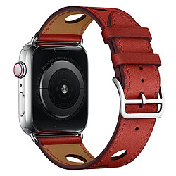 Avis Wewoo Bracelet à la mode à trois trous en cuir véritable pour Apple Watch séries 5 et 4 40 mm / 3 et 2 et 1 38 mm rouge