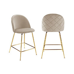 Vente-Unique Lot de 2 tabourets de bar en velours et acier inoxydable doré - Beige - MELBOURNE