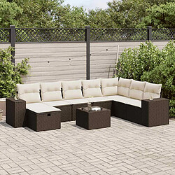 vidaXL Salon de jardin avec coussins 9 pcs marron résine tressée