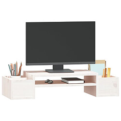 Avis vidaXL Support de moniteur Blanc 70x27,5x15 cm Bois de pin solide