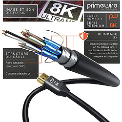 Acheter Primewire ?Câble HDMI 8k d' 1m - 8k @30Hz - @120Hz DSC - 4k @144Hz - @240Hz DSC UHD II - Compatible avec HDMI 2.0a et 2.0b - 3D - Haut débit - rafraichissement VVR -DynamicHDR 10+ - eARC- DolbyVision