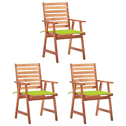 vidaXL Chaises à manger d'extérieur lot de 3 et coussins Acacia massif