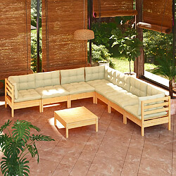 Maison Chic Salon de jardin 8 pcs + coussins - Mobilier/Meubles de jardin - Table et chaises d'extérieur crème Bois de pin solide -MN70227