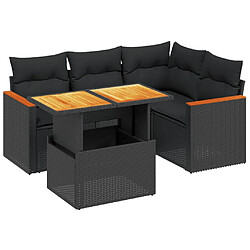 vidaXL Salon de jardin 5 pcs avec coussins noir résine tressée