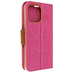 Avizar Étui pour iPhone 14 Pro Max Tissu Portefeuille Support Série Canvas Book Rose