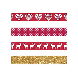 Youdoit 4 masking tapes de Noël - rouge, blanc, doré à paillettes