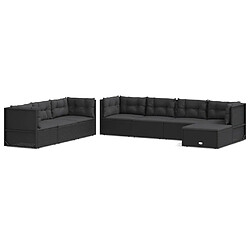 vidaXL Salon de jardin 8 pcs avec coussins noir résine tressée