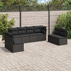 vidaXL Salon de jardin 8 pcs avec coussins noir résine tressée