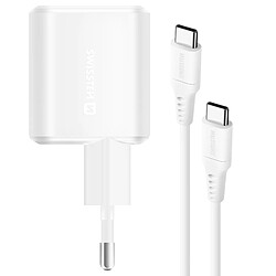 Swissten Chargeur USB C GaN 20W Compact avec Câble USB C 1.2m Blanc