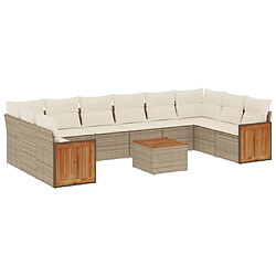 Maison Chic Salon de jardin 11 pcs avec coussins | Ensemble de Table et chaises | Mobilier d'Extérieur beige résine tressée -GKD66540