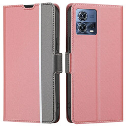 Etui en PU texture sergé, anti-rayures, magnétique avec support et porte-cartes pour votre Motorola Moto S30 Pro 5G - rose