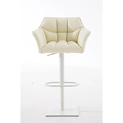 Decoshop26 Tabouret de bar chaise haute de comptoir couture carrées assise en PVC crème cadre carré en métal blanc 10_0004737