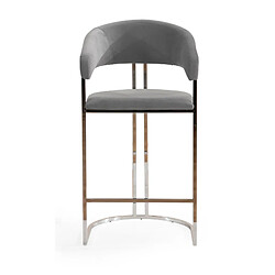 Avis Vivenla Tabouret de bar design en acier inoxydable argenté et revêtement en velours gris clair collection JEVON