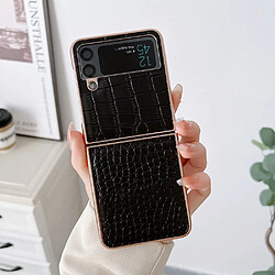 Coque en TPU + cuir véritable galvanoplastie, texture crocodile pour votre Samsung Galaxy Z Flip4 5G - noir