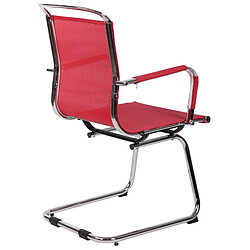 Avis Decoshop26 Chaise fauteuil de bureau sans roulettes piétement luge en métal chromé assise en tissu maille rouge 10_0003263