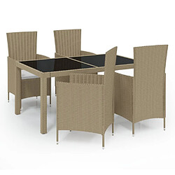 Maison Chic Mobilier à dîner 5 pcs de jardin - Ensemble table et chaises d'extérieur - Salon/Mobilier de jardin classique coussins Résine tressée Beige -MN92676