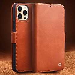 Etui en cuir véritable QIALINO fermoir magnétique marron pour votre iPhone 12 Pro Max 6.7 pouces