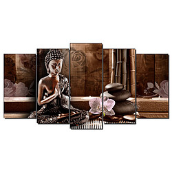 Dekoarte 424 - Tableau moderne sur toile monté sur cadre en bois 5 pièces,style zen-fengshui bouddha , 150x80cm