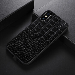 Coque en cuir véritable texture crocodile noir pour votre iPhone XS Max 6.5 pouces