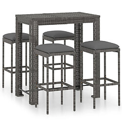 Maison Chic Ensemble de bar de jardin 5 pcs et coussins,Table + chaises + coussins de jardin Résine tressée Gris -GKD377103