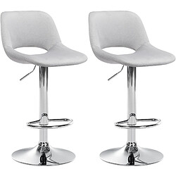 Decoshop26 Tabourets de bar chaises haute x2 avec repose-pieds en velours gris clair piètement métallique chromé 10_0004075