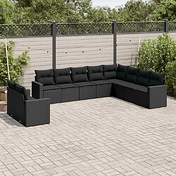 Maison Chic Salon de jardin 10 pcs avec coussins | Ensemble de Table et chaises | Mobilier d'Extérieur noir résine tressée -GKD99752