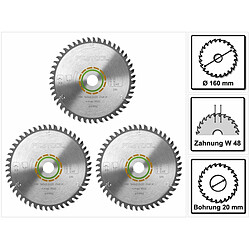 Festool HW Lames de scie denture fine 160 x 20 x 2,2 mm W48 160 mm - 48 Dents ( 3 x 491952 )