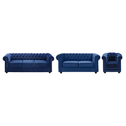 Vente-Unique Canapés 3 places 2 places et un fauteuil CHESTERFIELD - Velours bleu roi