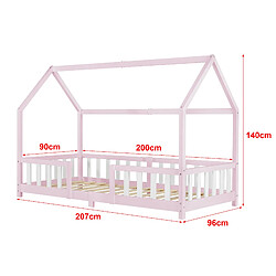 Avis Lit d'enfant Forme Maison Sisimiut avec Matelas à Mousse à Froid 200 x 90 cm Rose Blanc [en.casa]