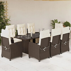 Maison Chic Ensemble à manger d'extérieur 9 pcs avec coussins,Salon de jardin,Mobilier de jardin marron poly rotin -GKD661562