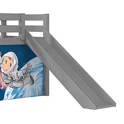 Acheter Mes Lit surélevé 90x200 cm avec toboggan gris décor astronaute - PINO