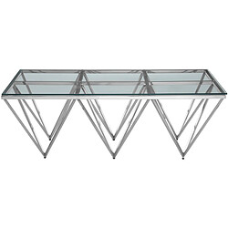 Vivenla Table basse design en acier inoxydable poli argenté et plateau en verre trempé transparent L. 120 x P. 80 x H. 42 cm collection VERONA