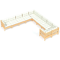 Maison Chic Salon de jardin 10 pcs + coussins - Mobilier/Meubles de jardin - Table et chaises d'extérieur crème Bois de pin -MN18420