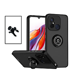 PHONECARE Kit Coque Anti-Impact Clear Armor Ring + Support Magnétique de Voiture Renforcé pour Xiaomi Redmi 12C - Transparent / Noir