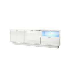 Mpc Meuble TV 153 Cm Laqué Blanc Avec Insertion + LED 48 X 153 X 38