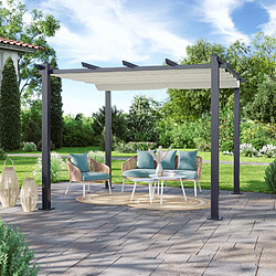 Avril Paris Tonnelle/Pergola aluminium 3x3m toile coulissante rétractable - Gris Ecru - HERO