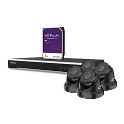 Perel Kit vidéosurveillance IP 4MP - enregistreur NVR 8 canaux - 4x caméras dôme IP noire - 3To HD - câbles