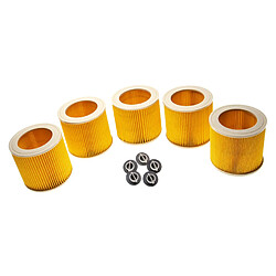 vhbw Lot de 5x filtres à cartouche compatible avec Kärcher A 2200, A 2204, A 2201 aspirateur à sec ou humide - Filtre plissé, jaune