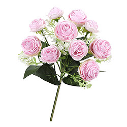 Rose artificielle de 10 têtes de camélia pour le décor de table de mariage pourpre clair