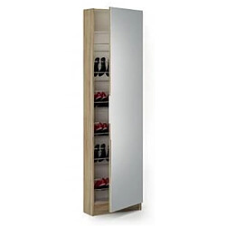 Pegane Armoire à chaussures Chêne brossé/Blanc perle avec miroir et 1 porte, L 50 x P 20 x H 180,50 cm