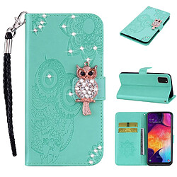 Etui en PU décor de strass imprimé hibou vert pour votre Samsung Galaxy A41 (Global Version)