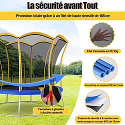 Helloshop26 Trampoline pour enfants diamètre 244cm en forme de fleur avec filet de protection coussin de sécurité et cadre en métal galvanisé jaune 20_0006093