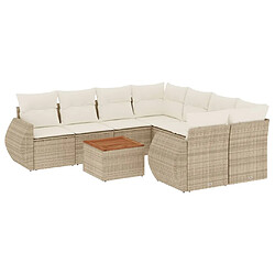 vidaXL Salon de jardin avec coussins 9 pcs beige résine tressée