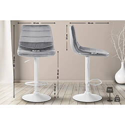 Decoshop26 Tabouret de bar chaise haute x1 avec repose-pieds incurvé en velours gris structure métallique blanc 10_0005140