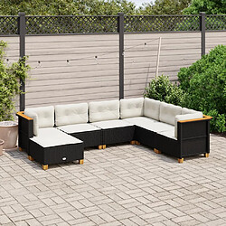 vidaXL Salon de jardin 7 pcs avec coussins noir résine tressée