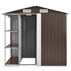 Helloshop26 Abri de jardin cabane cabanon maison de stockage remise extérieur hangar outils robuste avec étagère 205 x 130 x 183 cm Fer marron 02_0022224